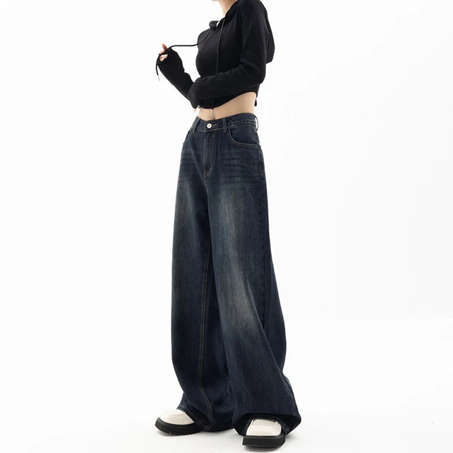 Pantalon à jambes larges Style de rue rétro, Design de Niche, longueur au sol, taille haute, coupe ample, jean amincissant pour femmes 2