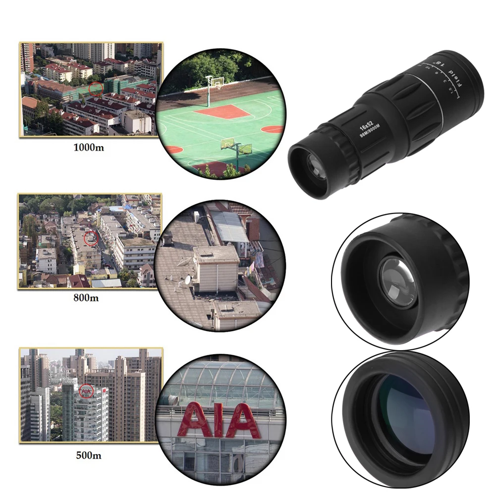S6f84d56547d1407fab5cad95303e8943U 16X52 Mini monokularowy teleskop Dual Focus Zoom lornetki HD zakres z paskiem optyczny przenośny odkryty piesze wycieczki teleskop myśliwski