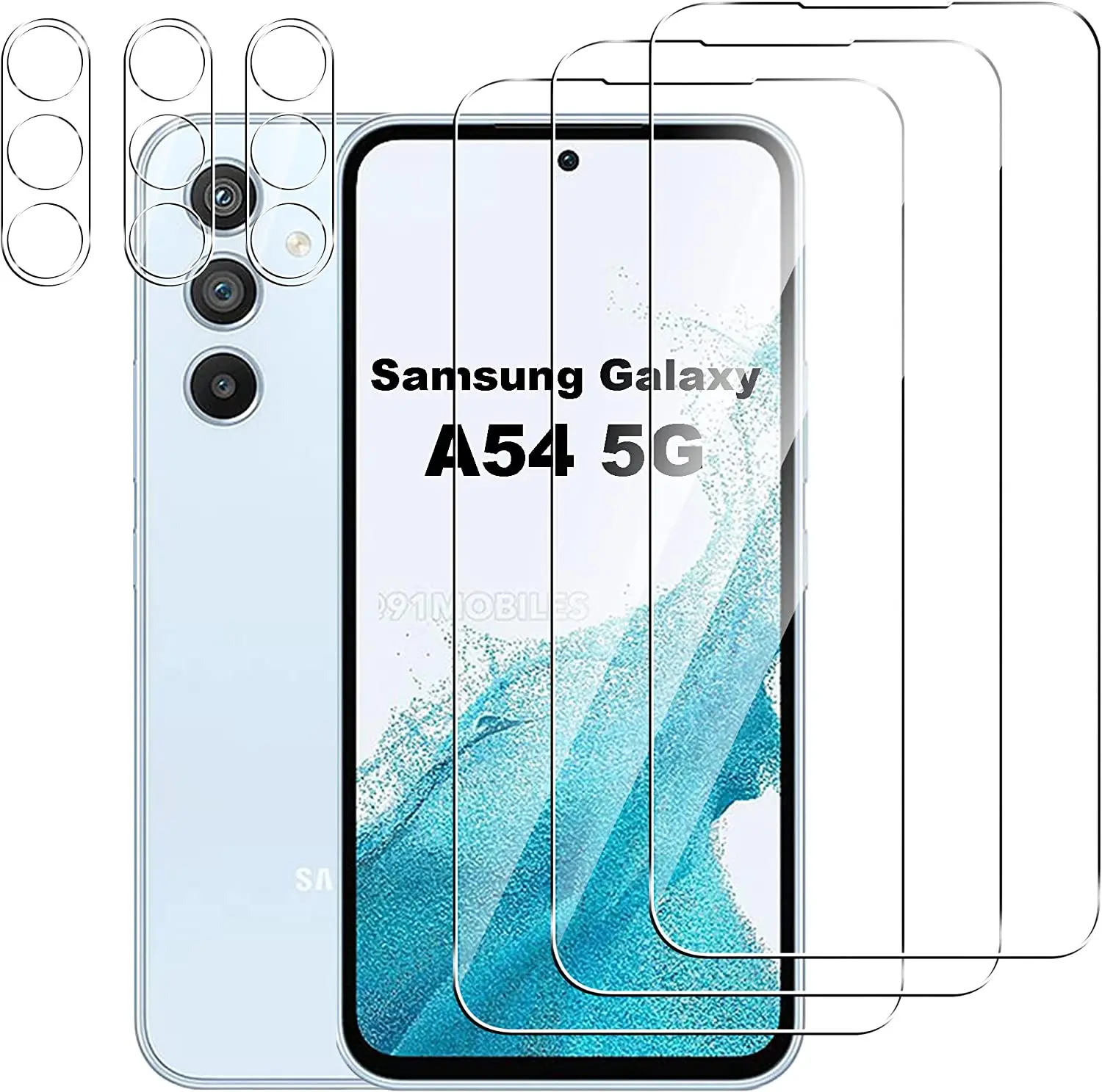 3 Pack Screen Protector for Samsung Galaxy A34 5G + 3 Pack Camera Lens  Protector, Ultra HD Tempered Glass, 9H Hardness, Anti Scratch, Easy