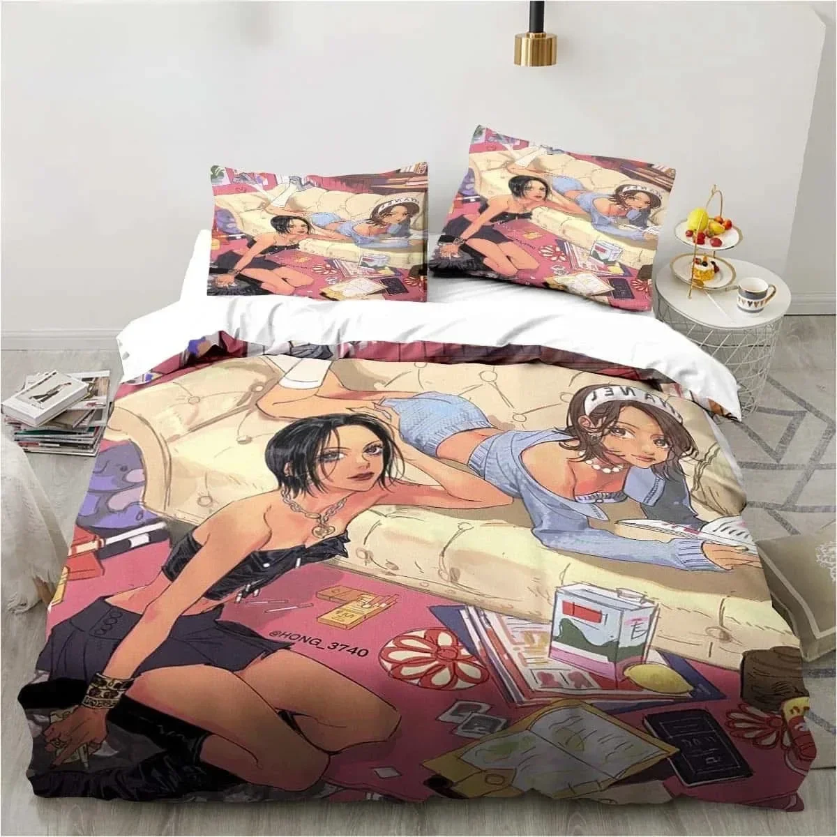 N-NANA M-Manga Anime 3D Printed Bedding Set with Pillowcases Duvet Cover for Single Twin Double Bed Girls Manga Bedroom Decor