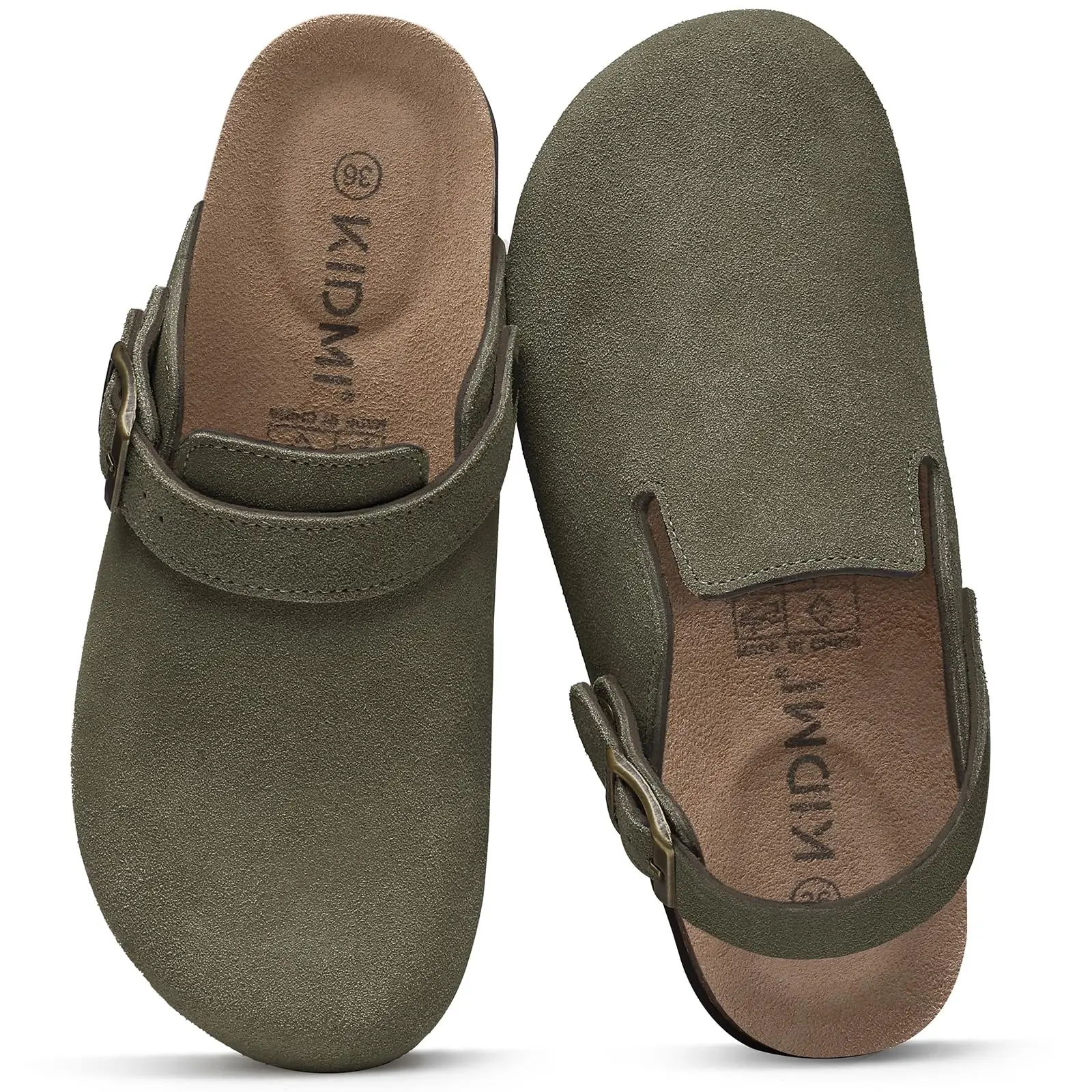 Women's Leather Mules Suede Clogs With Adjustable Strap Cork Sole_voghion.com