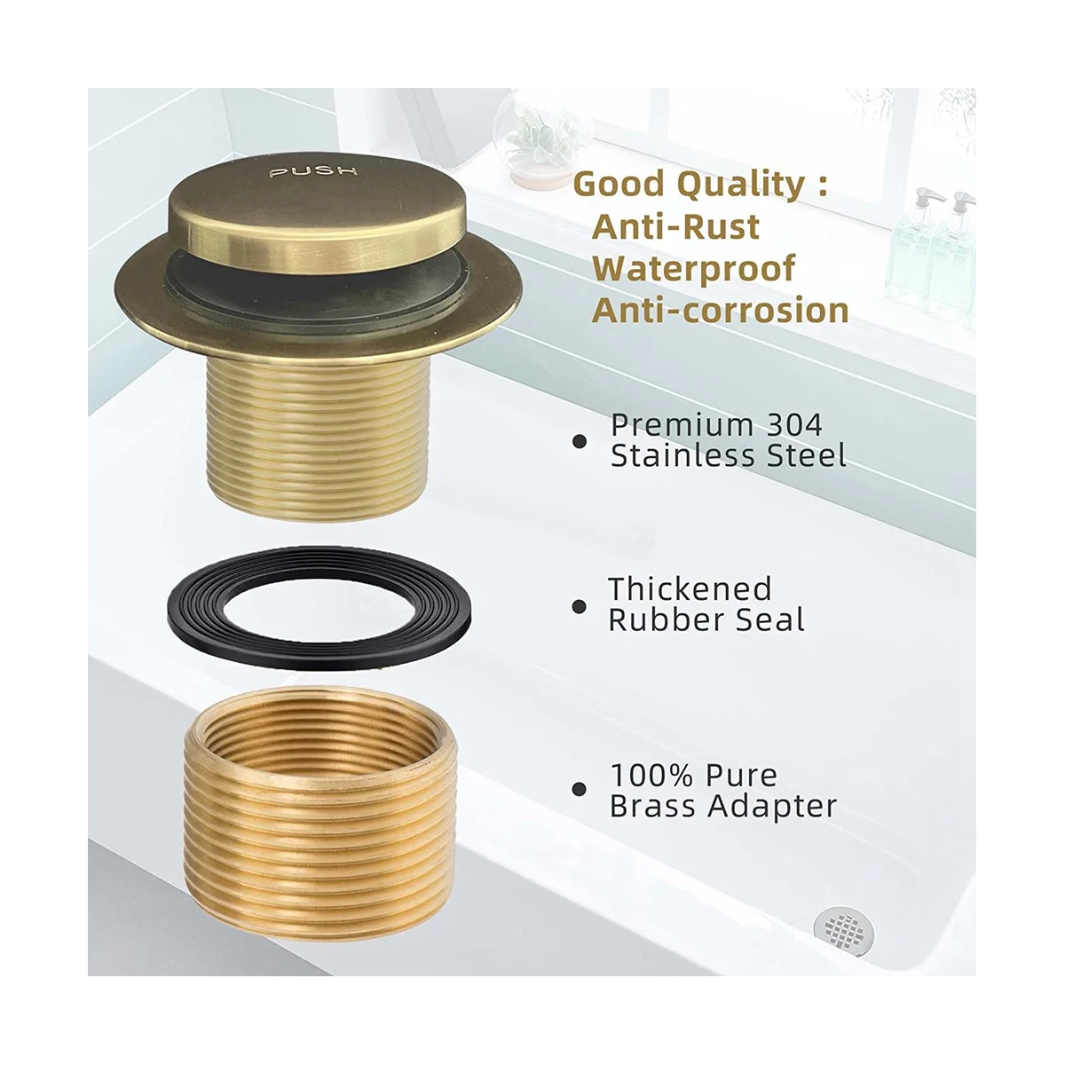 

Bathtub Drain Gold Tip Toe Bath Tub Drain Kit with Two-Hole Overflow Faceplate, Bath Tub Drain Set Replacement Assembly