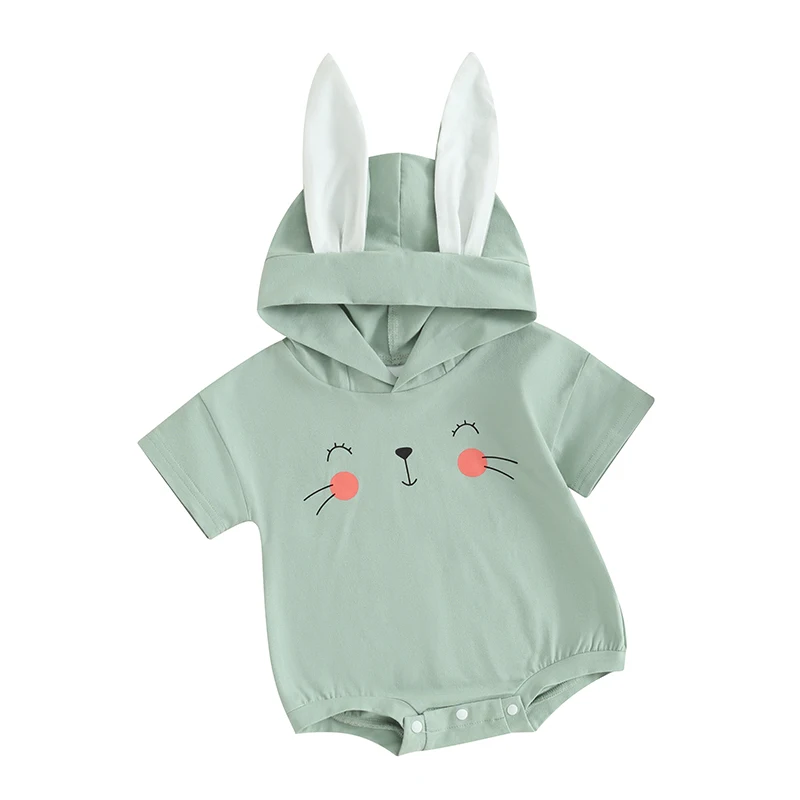 

Infant Baby Boy Girl Easter Romper Carrot Print Rabbit Ears Hooded Jumpsuit Short Sleeve Sweatshirt Bunny T-Shirt Bodysuit