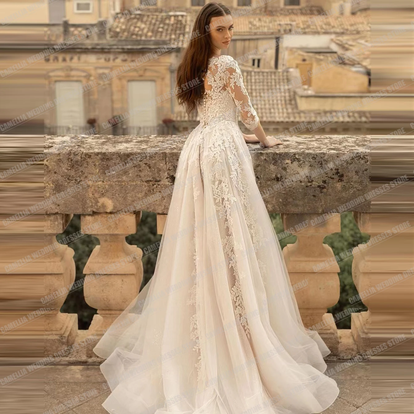 Exquisite Wedding Dresses For Women 2024 A Line Gentle Sexy Lace Applique Tulle Bridal Gowns Graceful Long Sleeve Vestido Custom 4