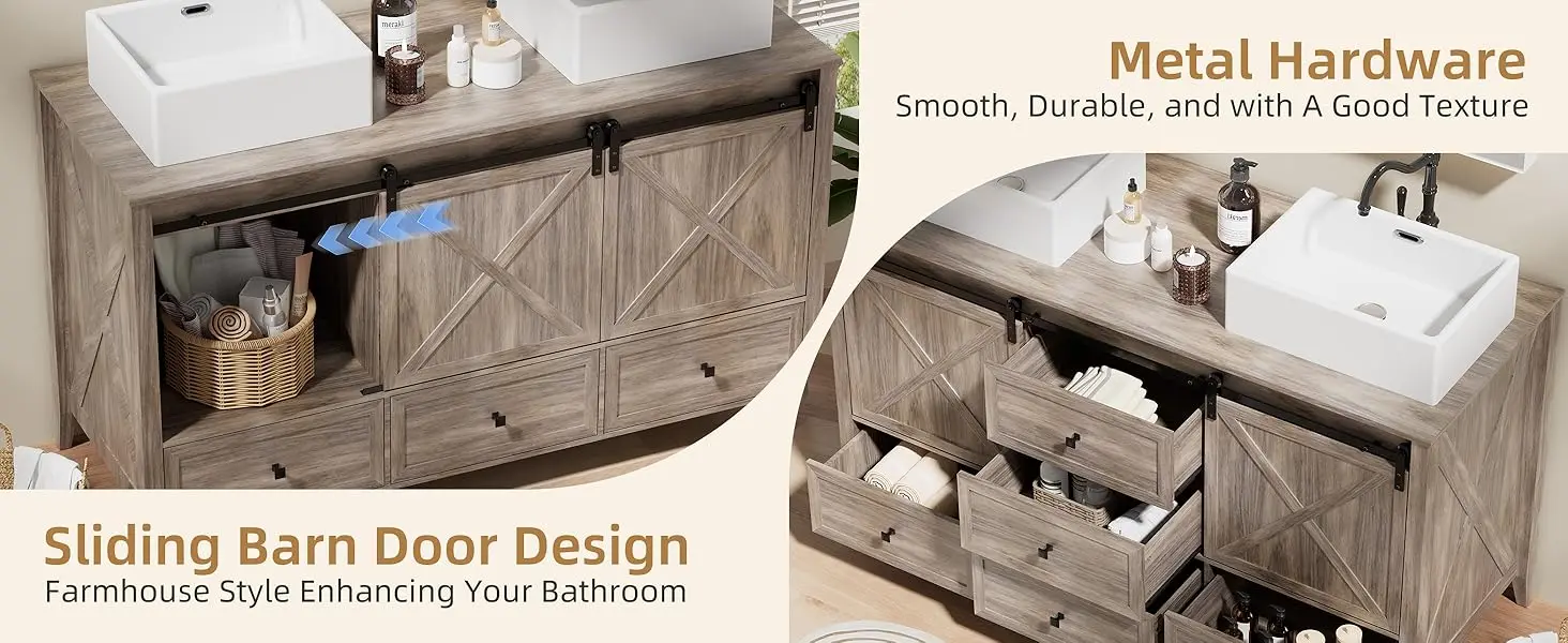 60 inch bathroom vanity double sink top farmhouse grey