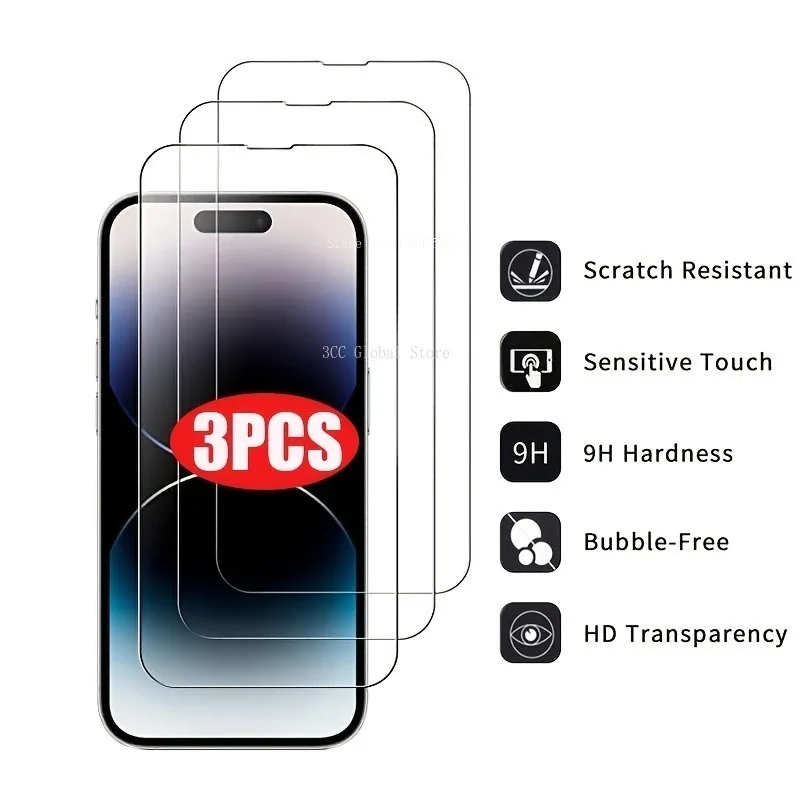 

Закаленное стекло 9H для IPhone, защитная пленка для экрана IPhone 14 Pro Max 13 12 Mini 11 Pro Max 15 Plus 7 8Plus XR XS Max, 3 шт.