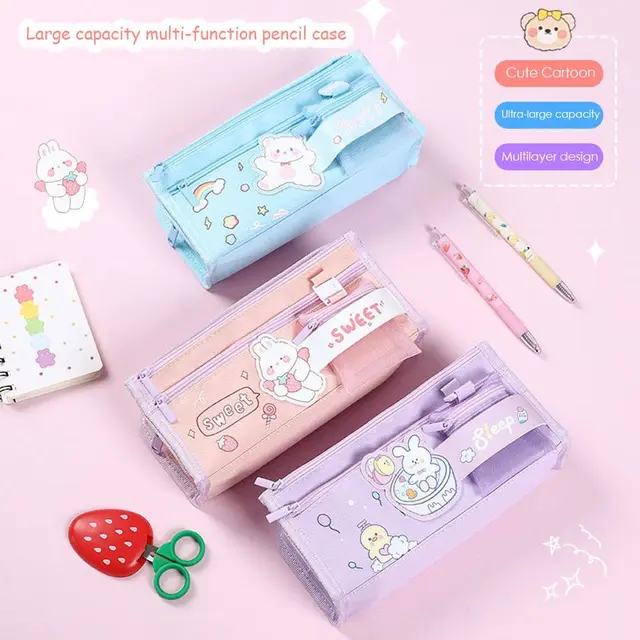 Cute Multi-layer Pencil Case Large Capacity Aesthetic Stationery Anime  Pencil Bag Box for Girls Organizer Kawaii School Supplies