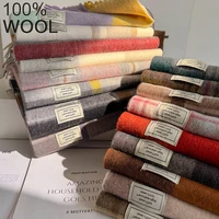 100% Pure Wool Winter Scarf for Women Long Warm Cashmere Scarves Hijab Lady Plaid Shawl Wrap Female Pashmina Bandana Headscarves