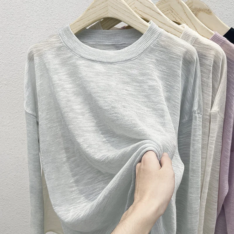 2023 Summer Women Golf Sunscreen with long sleeves and ultra-thin ice silk bottoming shirt and round neck turtleneck top