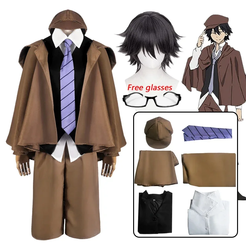

Edogawa Rampo Cosplay Bungo Stray Dogs Edogawa Rampo Cosplay Costume Uniform Hat Free Glasses Suit Halloween Costumes for Men