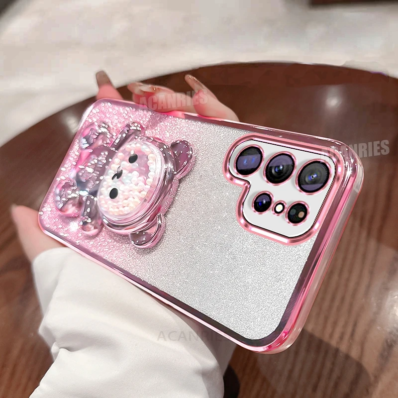 Cute Bear Holder Plating Silicone Stand Case - Enhanced Protection and Style