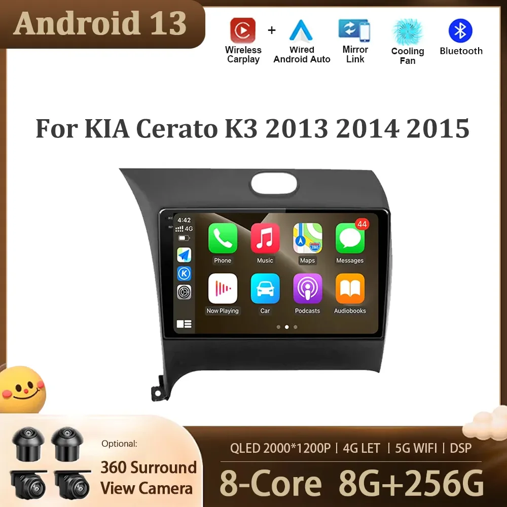 

For KIA Cerato K3 2013 2014 2015 Android 13 Car Multimedia Radio Video Player GPS Navigation Touch Screen DSP 4G LET Carplay BT