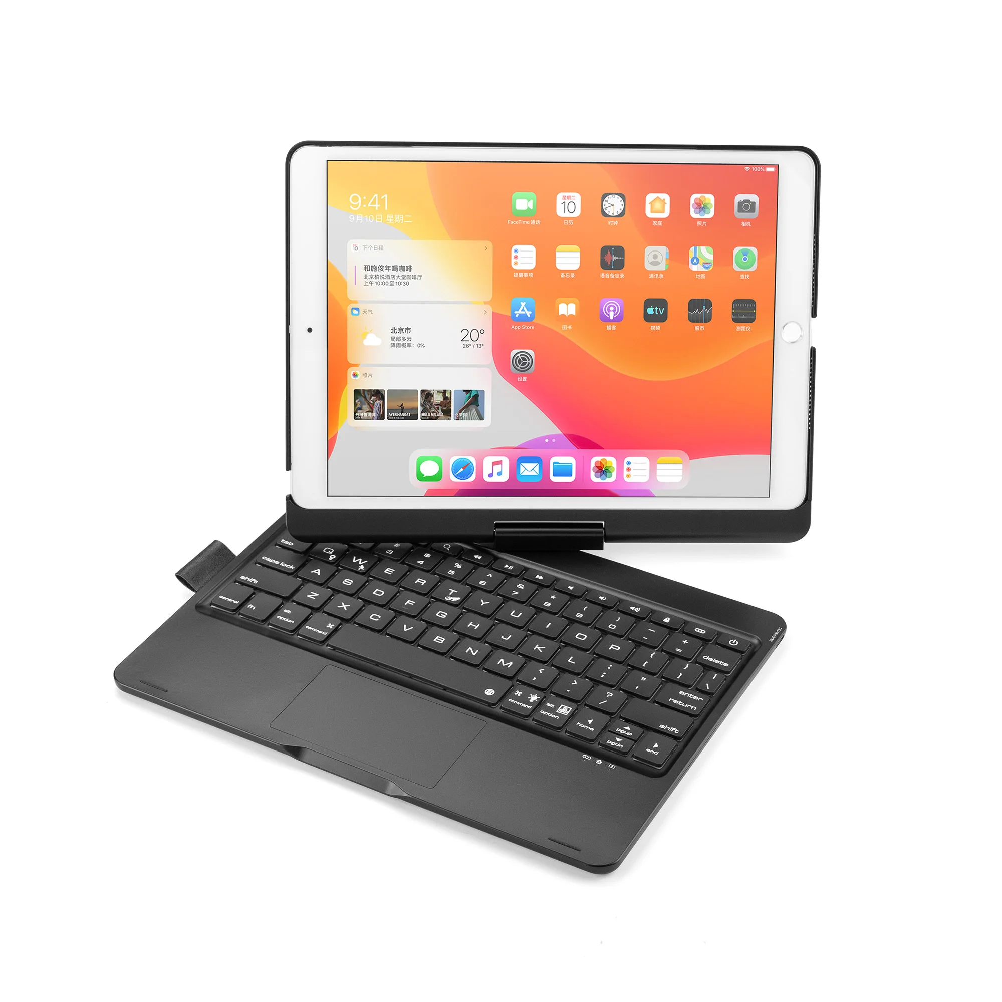 360-degree Rotating Wireless Keyboard Case is Suitable for Ipad 10.2 and pro10.5 with Colorful Backlight and Touch Mouse Functio