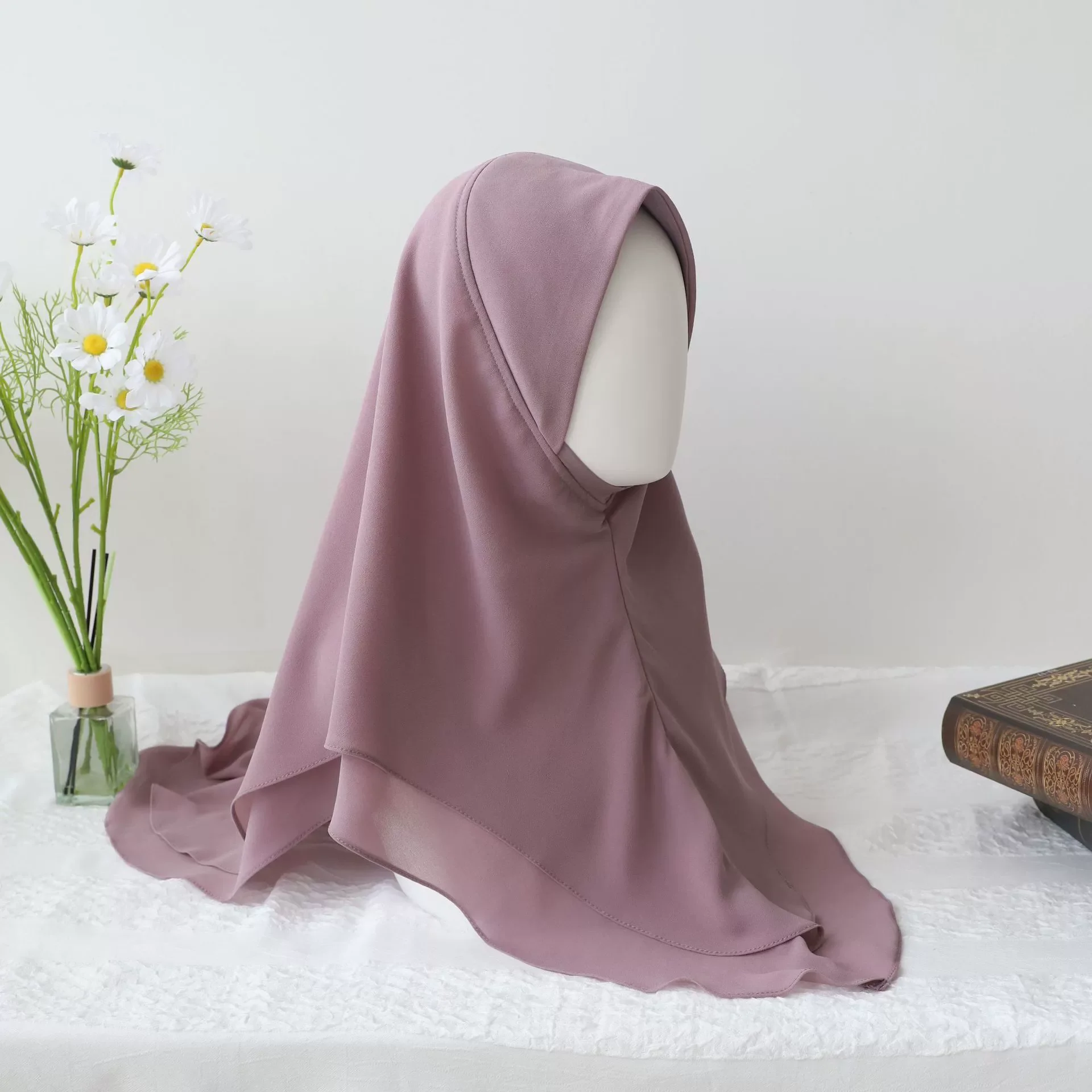 New Double Layered Chiffon Hijab Ready to Wear Instant Hijabs Solid Headscarf Foulard Femme Musulman Scarf Shawl Wrap Bandana