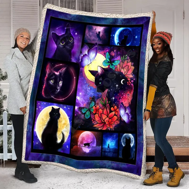 

Cat And Butterfly - Soft Sherpa Fleece Blanket 3D Printed Fleece Blanket on Bed Home Textiles Dreamlike Adult For Kids