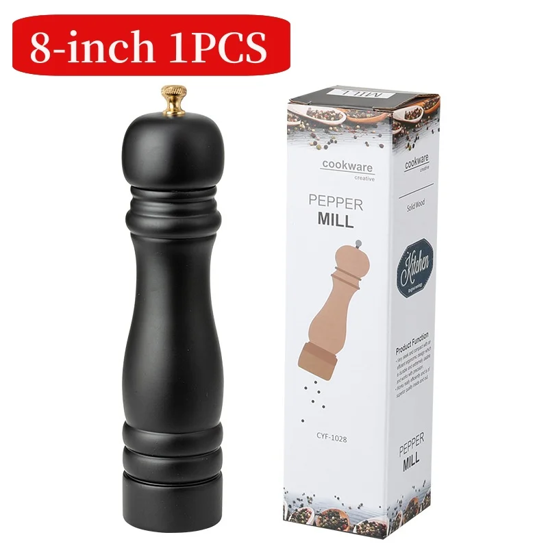 Wooden Salt And Pepper Grinder Sets With Base Kitchen Spice Shaker Pepper Mill PU Baking Paint Salt Spice Grinder 8 inches-Sets