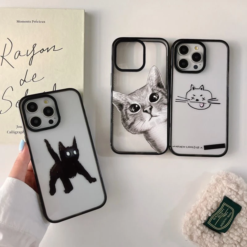 

Cute Cat 2.0 Acrylic Black Border Phone Case Cover for iPhone 11 12 13 14 15 Pro Max Case