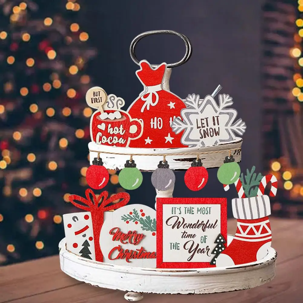 

Wooden Holiday Ornaments Durable Snowflake Stocking Xmas Card Shape Ornaments Festive Christmas Tiered Tray for A for Family