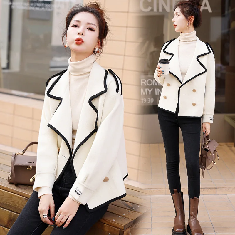 2024 New Woolen Coat Women's Short Autumn/Winter Turn Collar