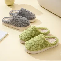 2024 New Women's Solid Color Cotton Slippers Thick Bottom Warm Slippers Soft Female Couple Indoor Plush Flat Shoes 1