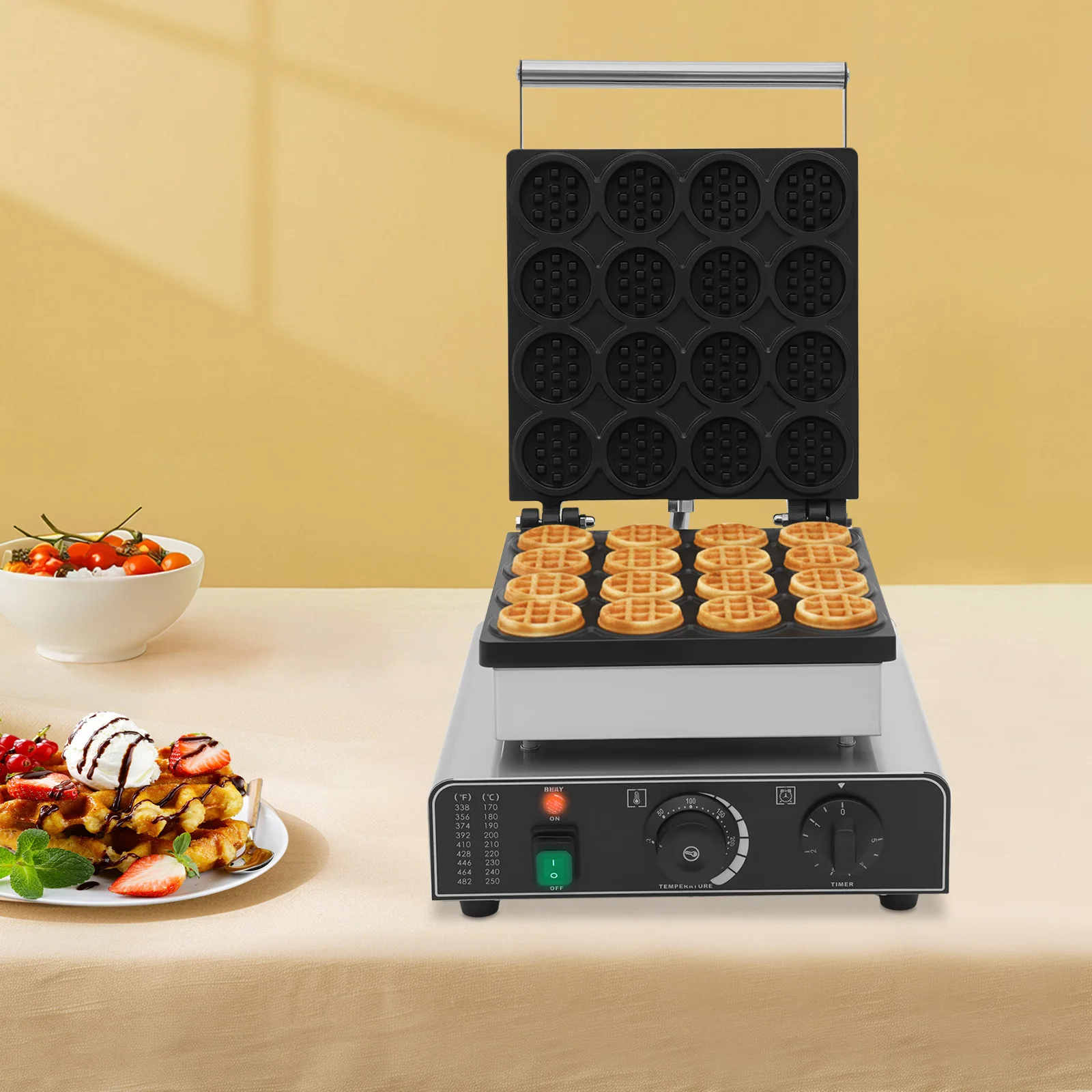 Waffle Baker Machine, 16 Grids Commercial Electric Waffle Maker Temperature Control 110V US Plug for Restaurant Coffee Shop Home 1