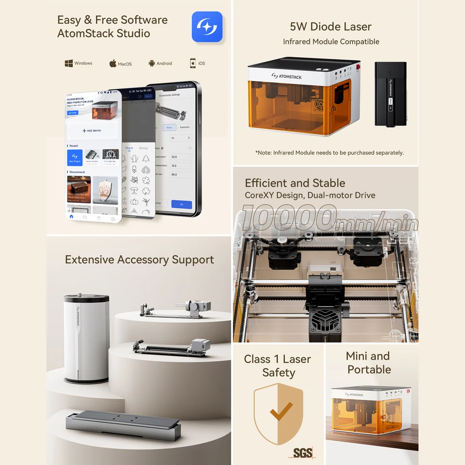 ATOMSTACK P1 レーザー彫刻機ミニ 5 ワットレーザー切断と彫刻機