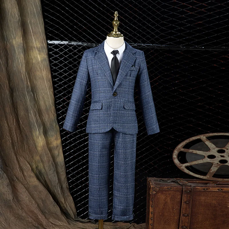 Boys Wedding Party Dress Formal Suit Set Childrens Spring Autumn Blazer Pants 2pcs Clothes Kids Birthay Performance 