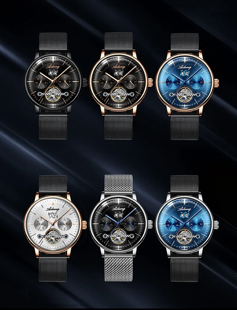 AILANG Orologio meccanico automatico scheletrato da uomo con tourbillon nero Orologio da uomo completamente in acciaio Orologio da uomo a carica automatica Relogio Masculino_voghion.com