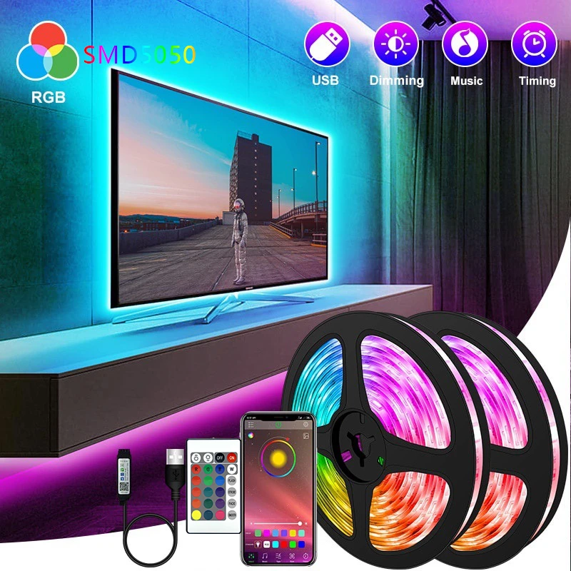 بلوتوث RGB Led قطاع ضوء 5050 Luces LED أضواء USB 5 فولت الشريط ديود ...