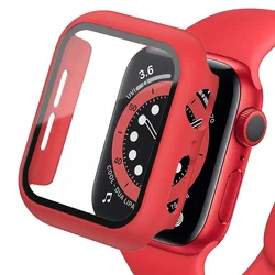 Premium Watch Cover with Bumper Glass Screen Protector - Scratch and Impact Resistant - 46MM Series 11 10 (Red)
