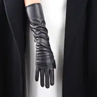 TECH GLOVES Long Faux Leather 16" 40cm Opera Evening Elbow Black Touchscreen LLDLLNT