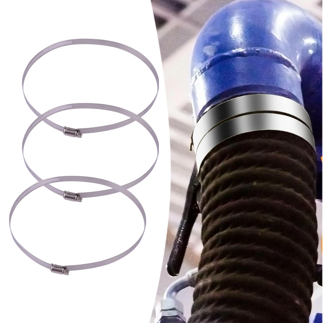 

3pcs/set Silver 8inch Adjustable Duct Hose Fixing Clamp Worm Gear Clip Fit for 194-220mm car pipes Stainless Steel