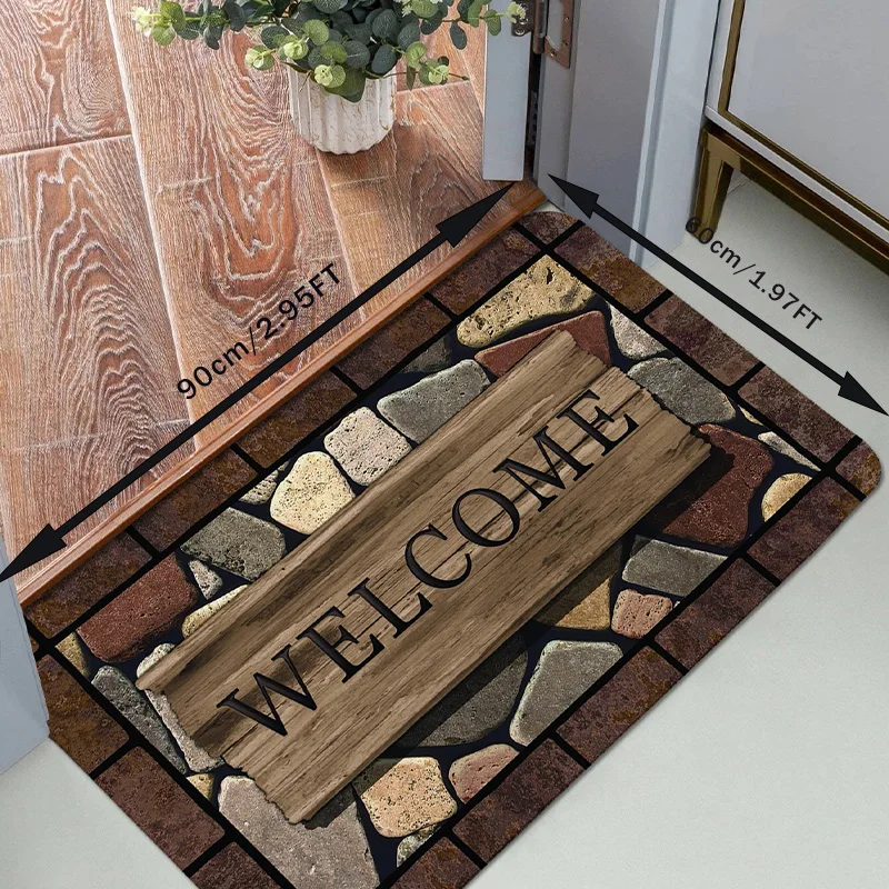 VIKAMA Earth Color English Pattern Crystal Velvet Kitchen Mat Bathroom Entryway Hallway Doormat Machine Washable