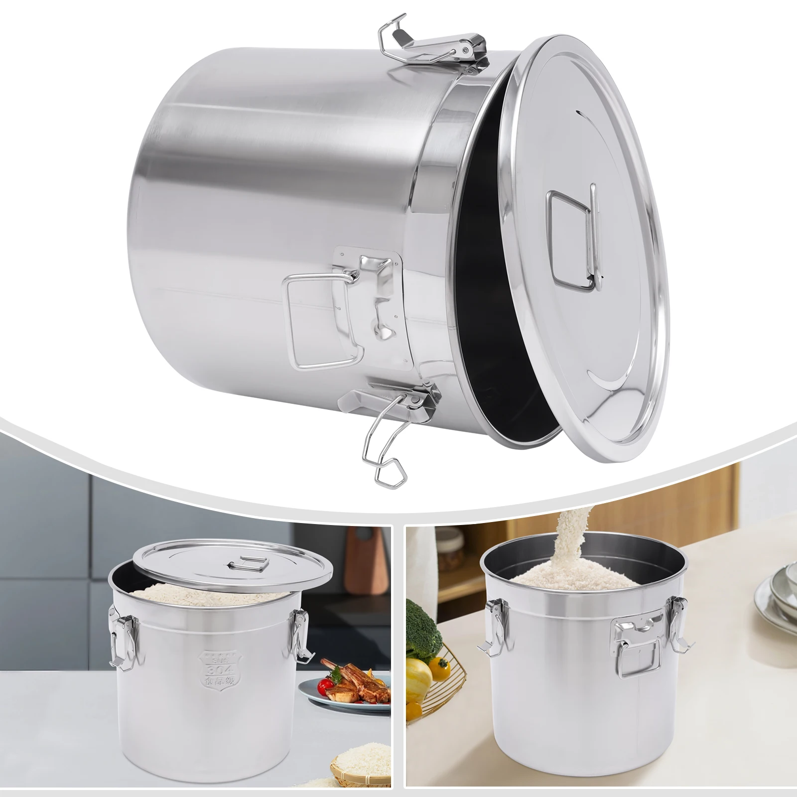 BYMAOCAR 33L Stainless Steel Airtight Canister Kitchen Storage Bucket Dry Food Container 4