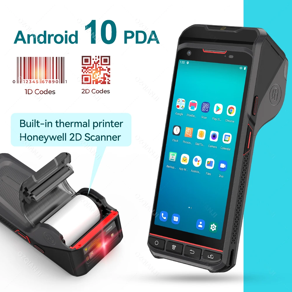 Terminale Palmare 4G Pda Android 10 1D 2D Qr Lettore Di Codici A Barre Nfc Rugged Pos Stampante Termica Per Etichette All-In-One Industriale