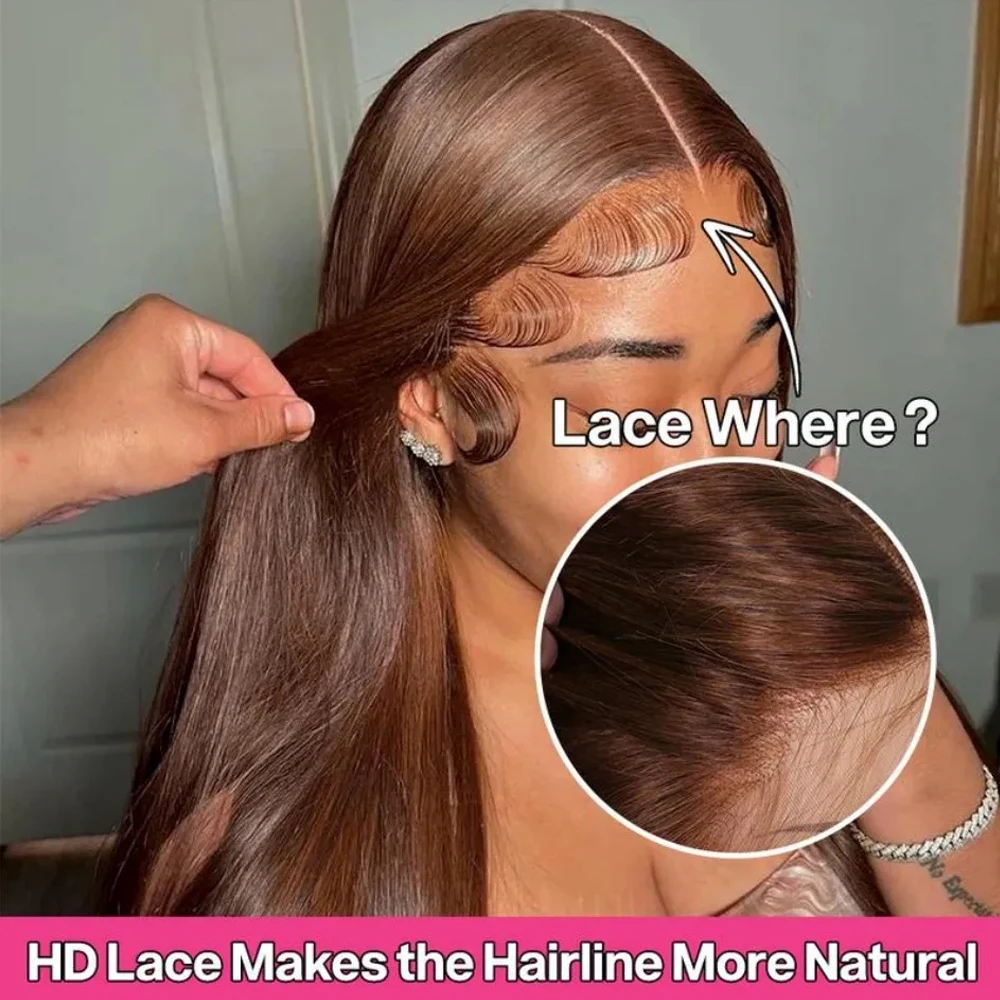 13x4 chocolate Brown Straight Lace Front Wigs Human Hair Pre Plucked Hairline 4# Brown Frontal Wigs For Women With Baby Hair 3