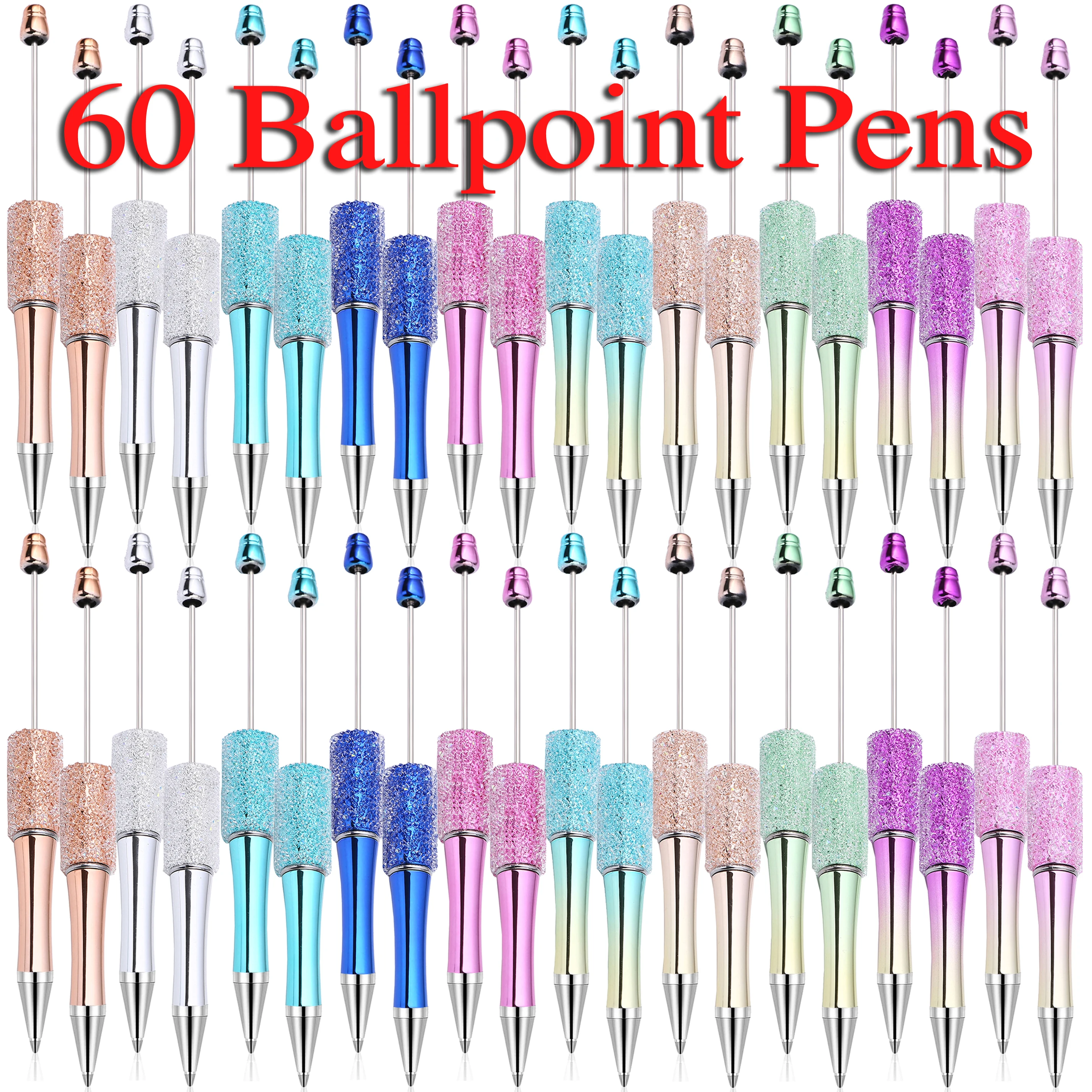 

60PCS Creative Glitter Diamond Pen DIY Beaded Pen Wholesale Handmade BeadablePen Ball Pens Student School Office Gift