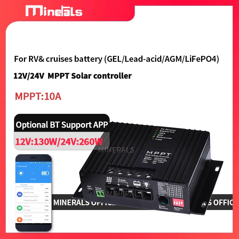 부하 출력 기능이 있는 12V 24V 10A 스마트 솔라 MPPT 컨트롤러 충전기..