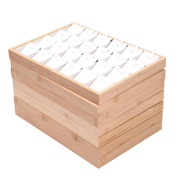 24Grids Bamboo Jewelry Pendant Tray Necklace Storage Jewelry Organizer Tray Holder Showcase For Drawer