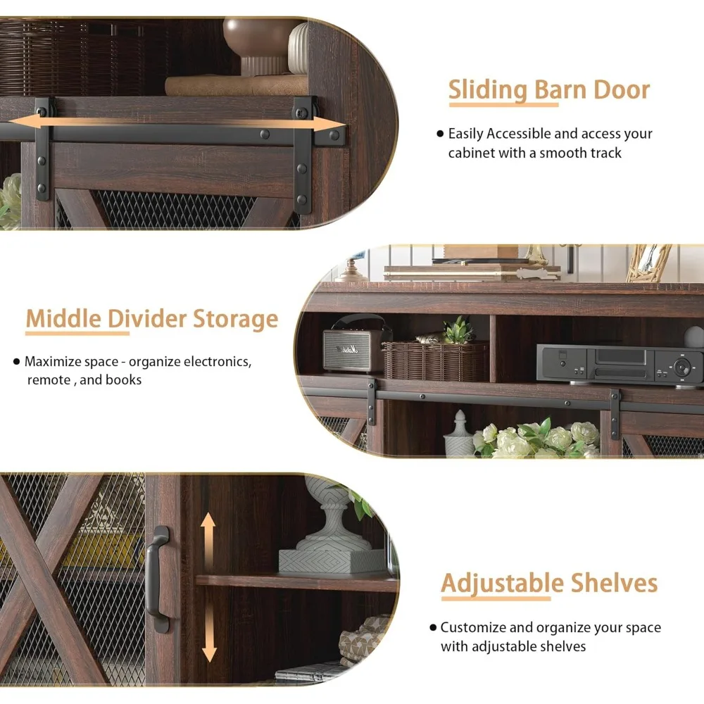Farmhouse TV Stand for 65 inch TV Farmhouse Entertainment Center with Sliding Barn Doors Console Storage Cabinet for Living Room 5