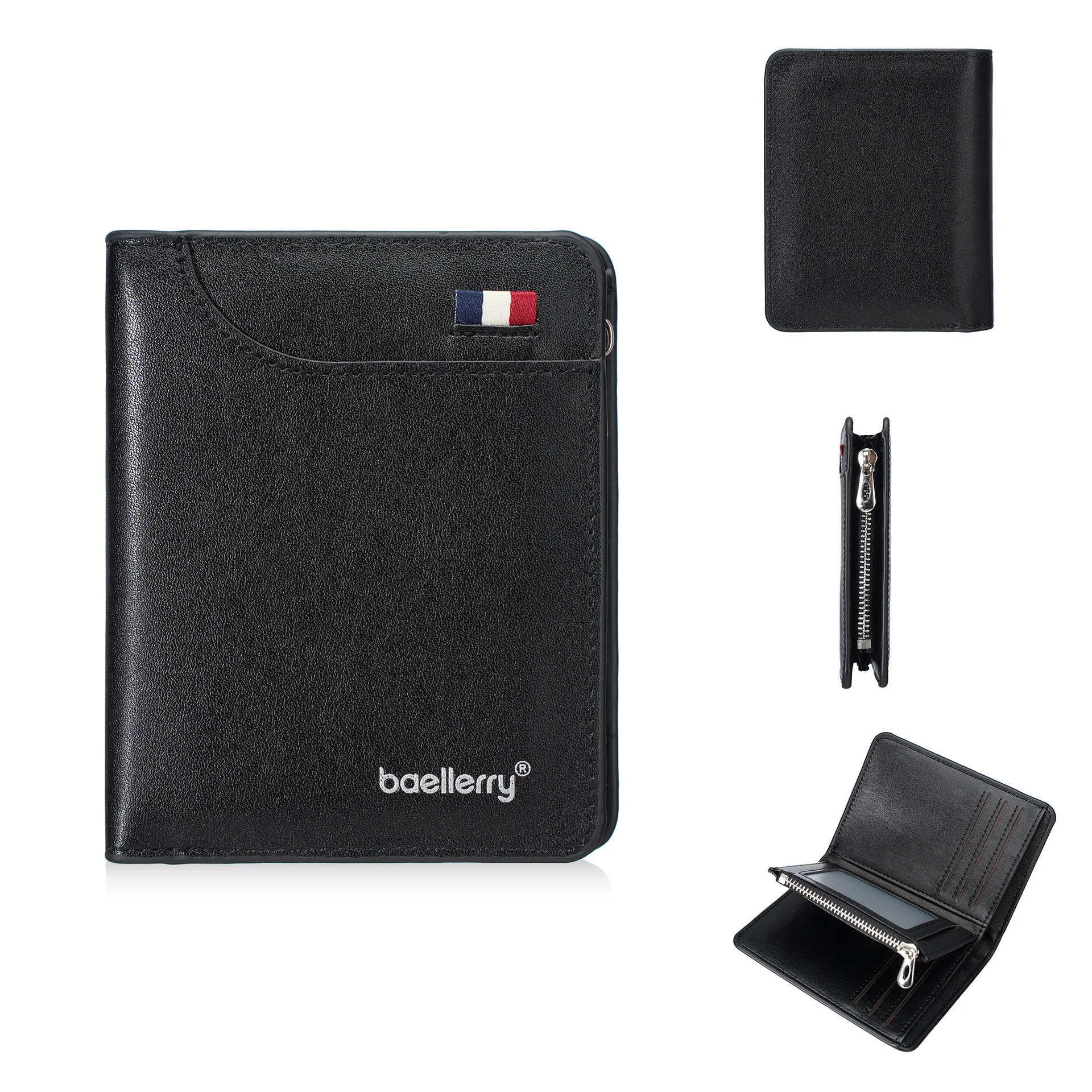 1Pcs Baellerry Men's Short Wallet with Multiple Card Slots + Zipper Coin Pocket, Trendy Men's Gift