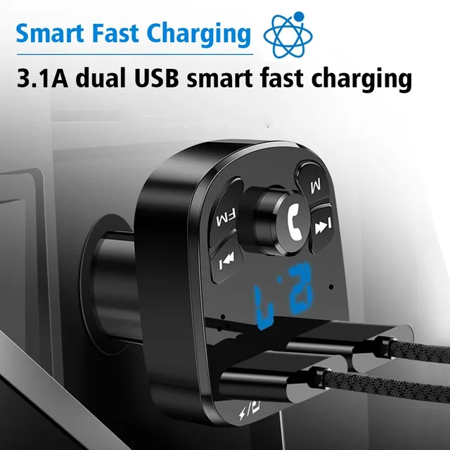 Bluetooth 5.0 Car Bluetooth Audio MP3 Player 3.1A Fast Charging Dual USB Car Charger Adapters Bluetooth FM Transmitter Receiver 2