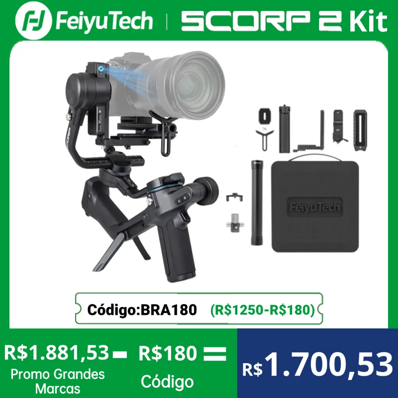 Feiyutech SCORP 3 Stabilisateur Gimbal Pour Appareil Photo - Suivi IA Intégré - Charge Utile 3,5 Kg - Poignée Amovible - Autonomie 14h - Écran Tactile Et Contrôle Bluetooth - 8