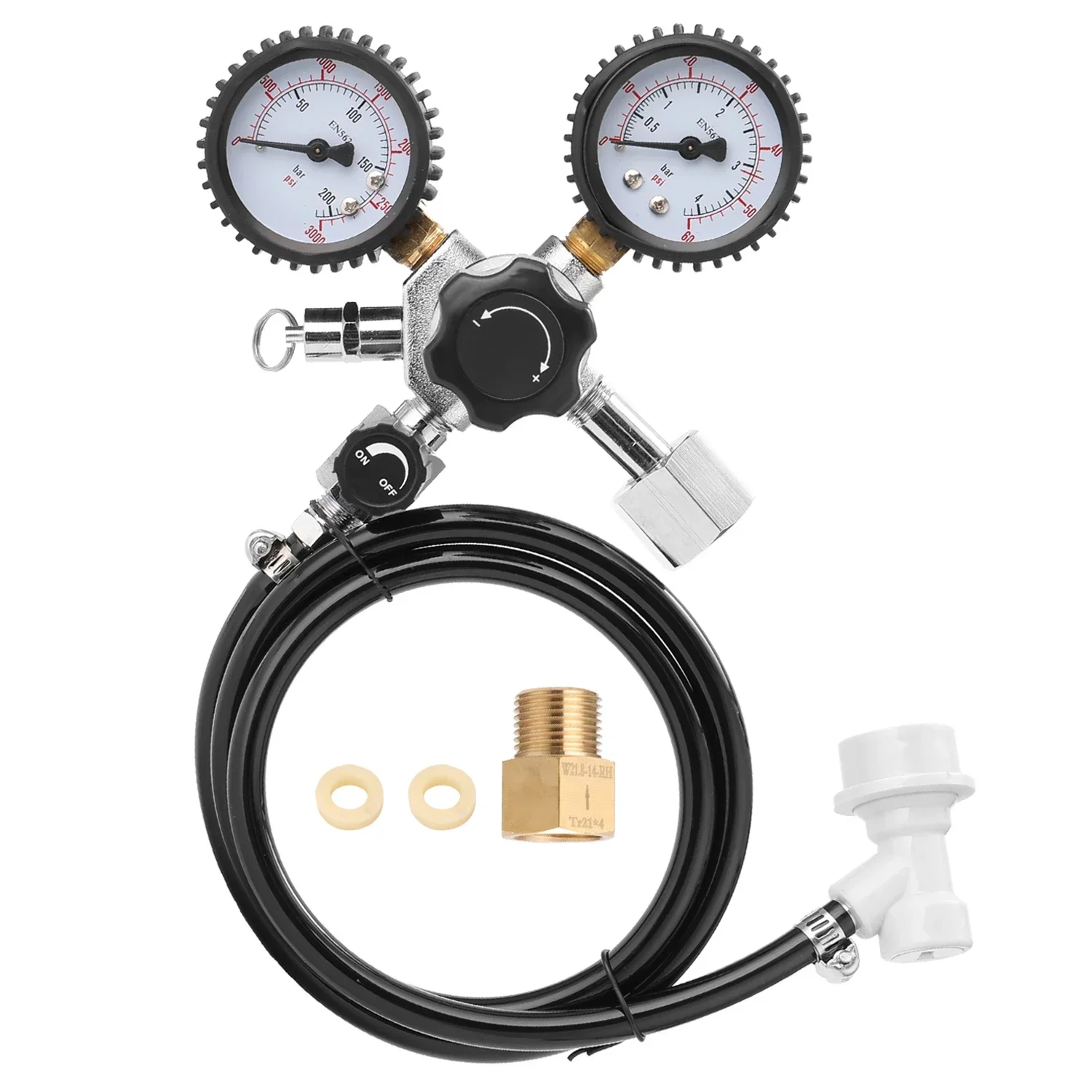 

Beer CO2 Keg Regulator Safety Pressure Relief Valve 0-3000 PSI Tanks Pressure Double Gauges CO2 Reaction Control System