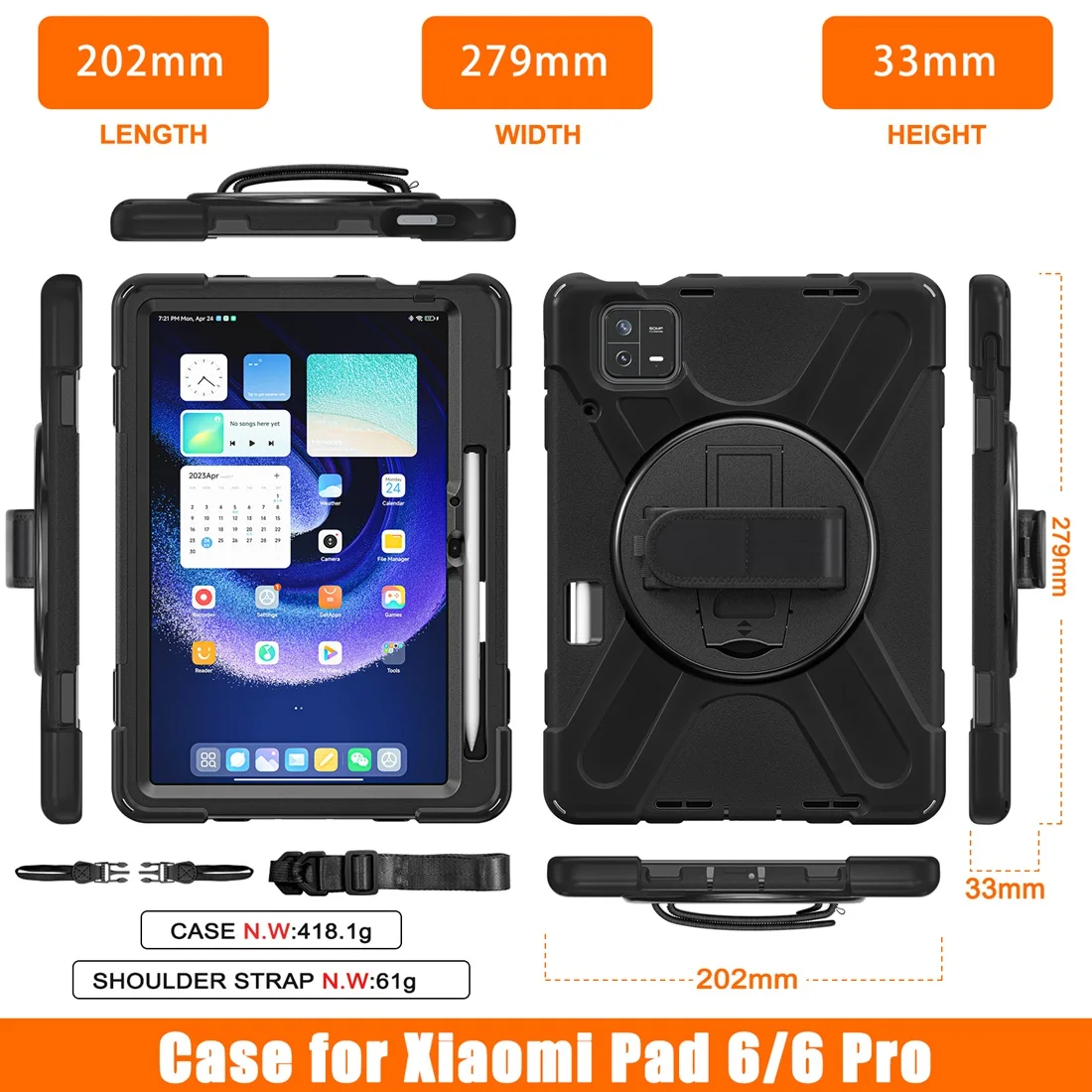 ZUN-Mi-PAD6MAX-14 | Xiaomi Pad 6 Max 14 | 4 corner protection case w/ hand  strap & kickstand