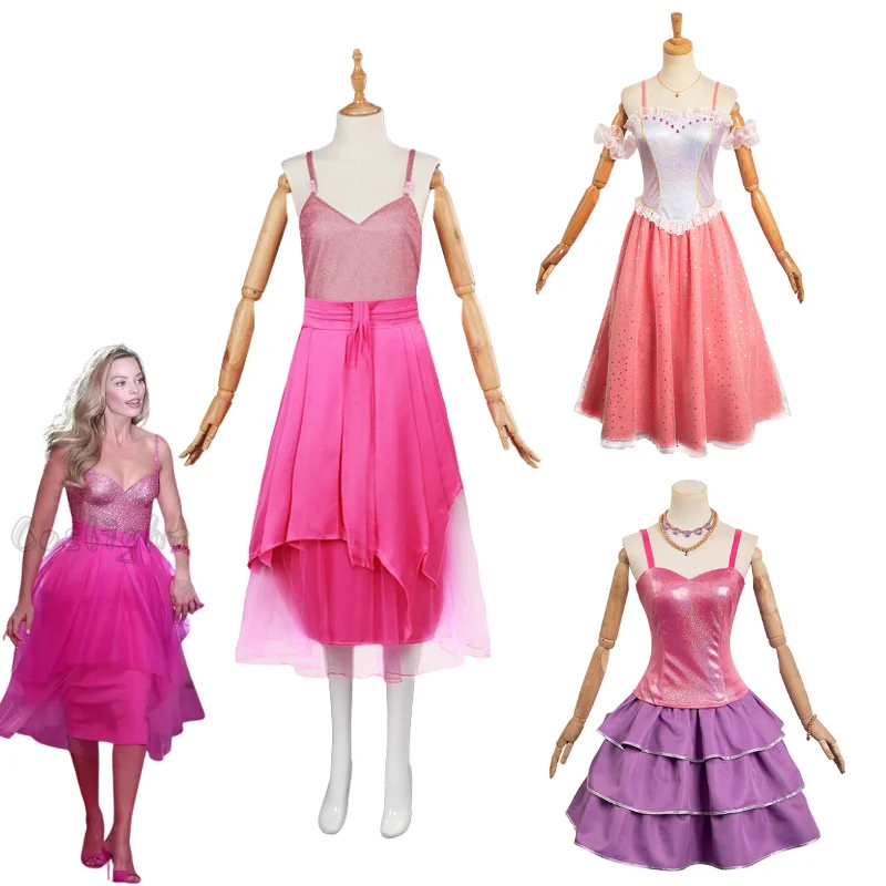 

Margot Cosplay Movie Barbier Costume Women Pink Top Skirts Outfits Girls Female Fantasia Role Play Halloween Party Disguise Suit