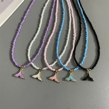 Whail Tail Pendant Necklace Colorful Seed Beads Women Choker Necklace Blue Black Red White Trendy Neck Jewelry Gift for Friend