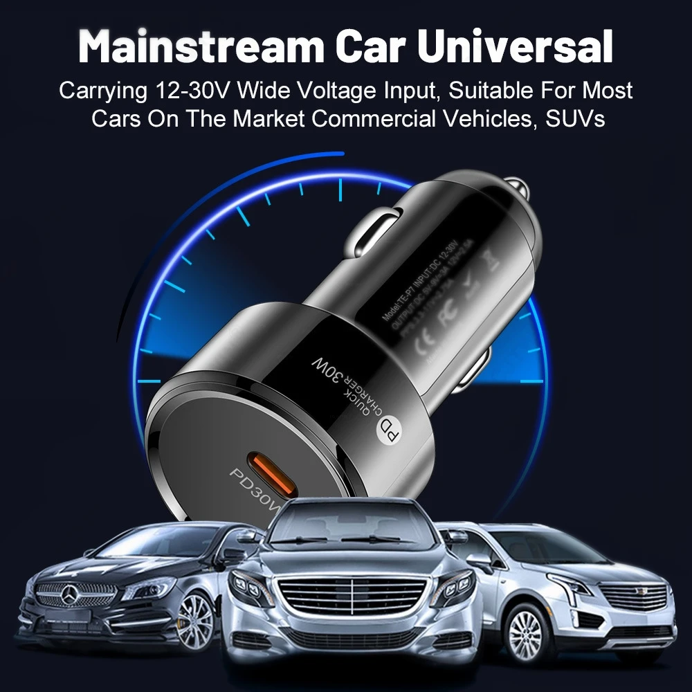 Mini Car Charger Fast Charging 30W Type C Car Mobile Phone Charger For iPhone 15 Pro Xiaomi Samsung Huawei Quick Phone Adapter