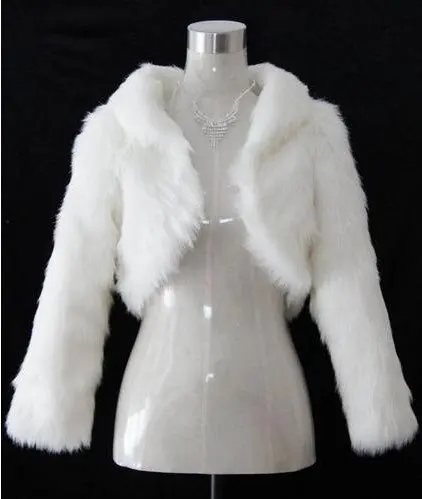 

Fashion Wedding Bolero Black Ivory White Faux Fur Coat Bridal Wrap Long Sleeve Jacket Shawl Cape Stole Fake Fur Bridesmaids Cape