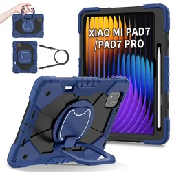 Colorful Kids Tablet Cover with Strap - Durable TPU Silicone+PC Protection for Redmi pad pro 12.1 (Navy blue and black)